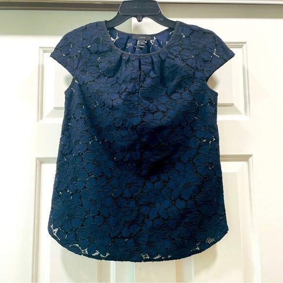J. CREW Blue Lace Cap Sleeve Top Size 00 - Picture 1 of 13